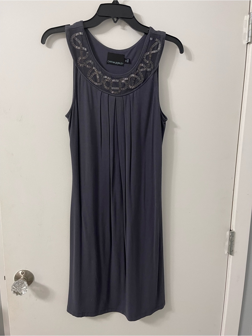 Cynthia Rowley Charcoal Gray Sleeveless Beaded Yoke Mini Dress